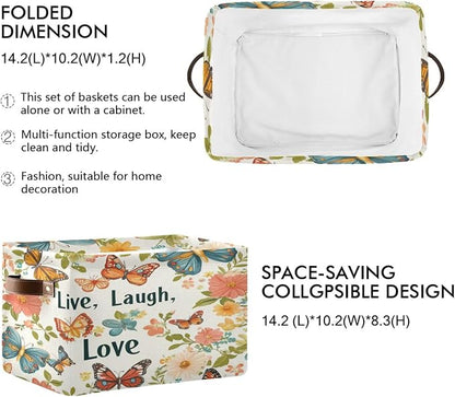 Live Laugh Love Colorful Butterfly Storage Bins Box Foldable Shelf Basket - Image 2