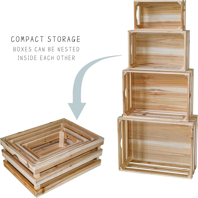 Set of 4 Large Wooden Crates Unfinished Office Storage Crates, Decorative Wood - Image 9