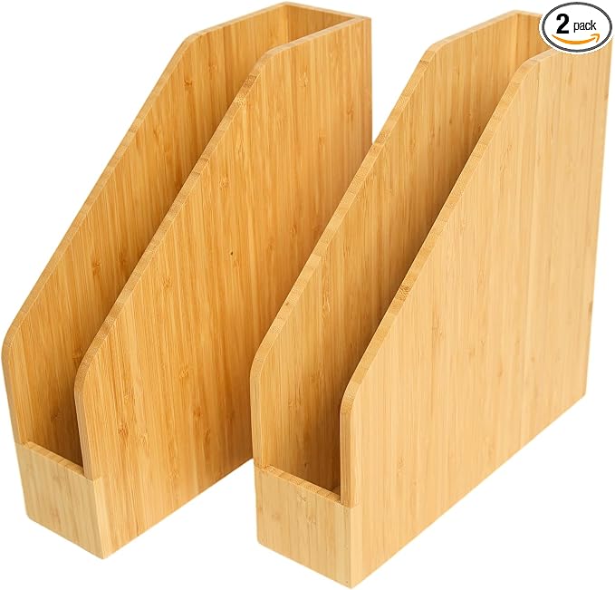 2 Pack Bamboo Magazine Holder Wood Magazine File Holder | Frames Document by Saparim
