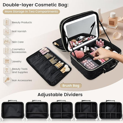 Makeup Bag with LED Lighted Mirror 12.2 IN Travel Double Layer Makeup Case - Image 6