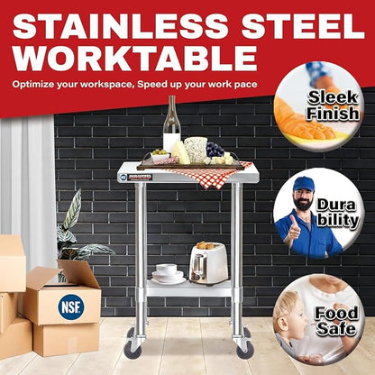 DuraSteel 24x12 NSF Stainless Steel Cart Work Table - Image 3