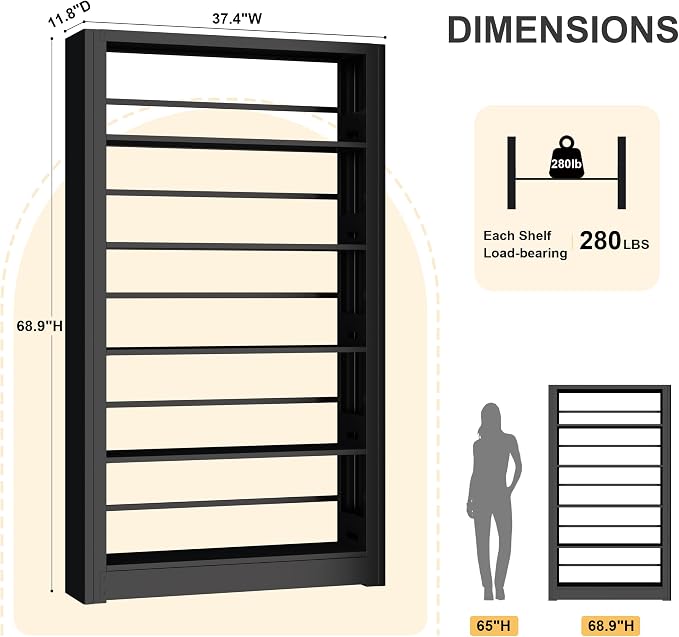 69" Tall Bookshelf, 5 Tier Black Bookcase - Image 2