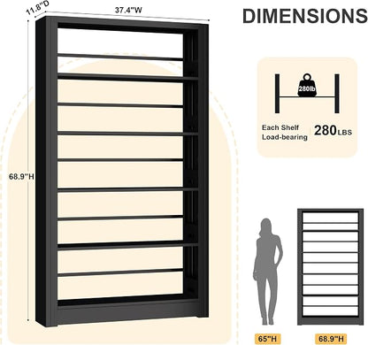 69" Tall Bookshelf, 5 Tier Black Bookcase - Image 2