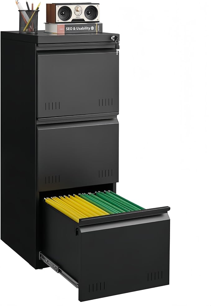 Metal File Cabinet with Lock, Vertical 3 Drawer File Cabinets by GUIZEEOPO