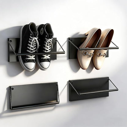 Foldable Wall Mounted Shoe Rack Set of 4, Metal Hanging Shoe Organizer by XINWXSS