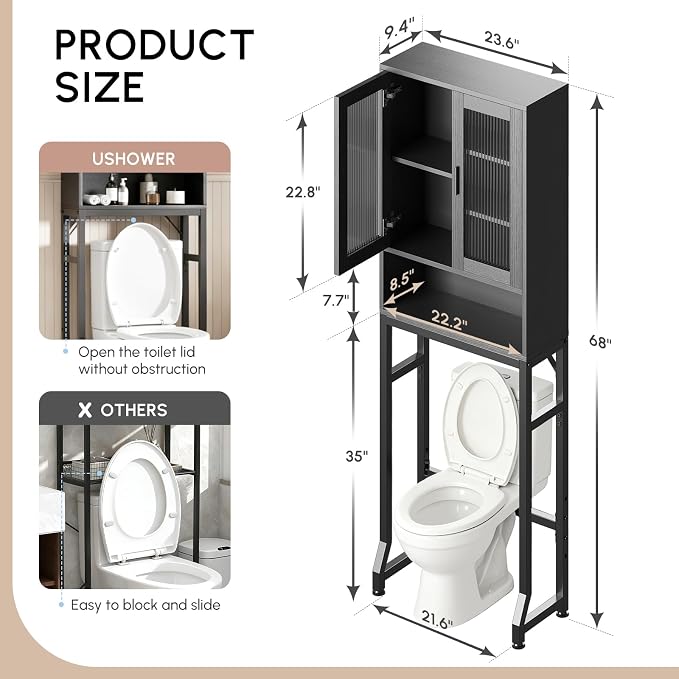 Black Over The Toilet Storage Cabinet - Image 2