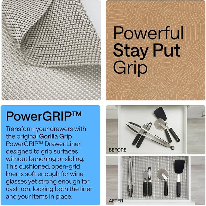 GORILLA GRIP powerGRIP Drawer Shelf and Cabinet Liner, Thick Strong Hold - Image 3