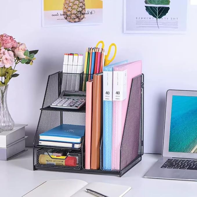 Black Mesh Desk Organizer Set, 3-in-1 Office Organizer - Image 2