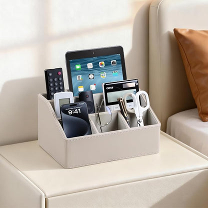 PU Leather Desk Organizer, Luxury Remote Control Holder - Image 3
