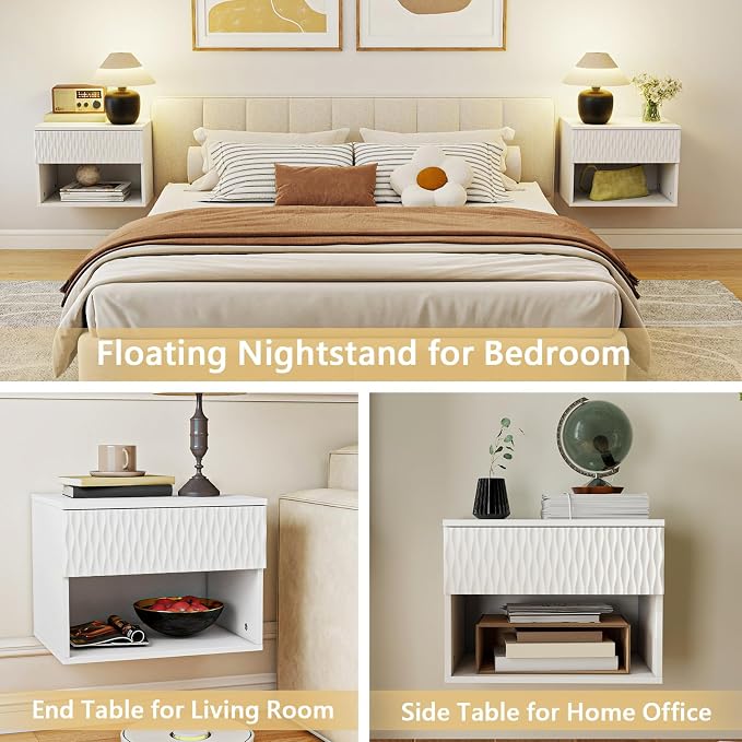 Floating Nightstand Set of 2, Modern Bedside Tables - Image 3
