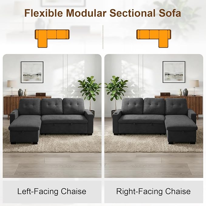 KCGKCG 82" L Shaped Sleeper Sofa Bed, Pull Out Couch Bed - Image 7