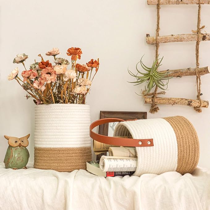 Goodpick 2 Pack Jute Rope Wall Hanging Storage Baskets - Image 2