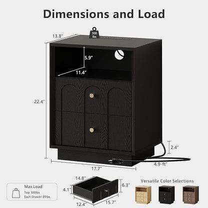 Nightstand Set of 2 with Charging Station, Mid Century Modern Nightstand with - Image 2