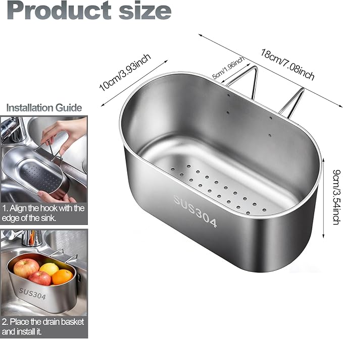 Stainless Steel Sink Drain Strainer Basket, Quick Drain Hanging Sink Strainer - Image 2