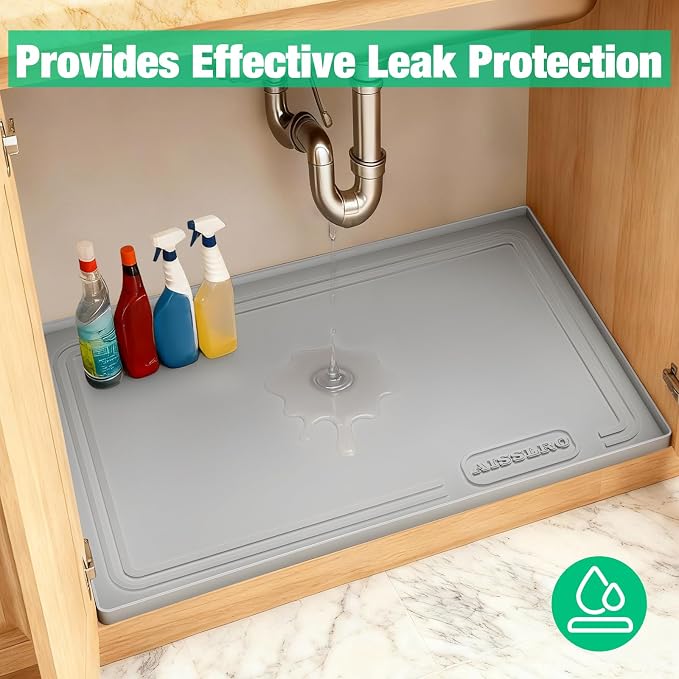 Aisslro Under Sink Mat 31" X 22", Waterproof Silicone Under Sink Mats - Image 4