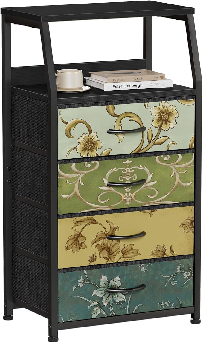 Furnulem Retro Small Dresser for Bedroom, Tall Nightstand by Furnulem