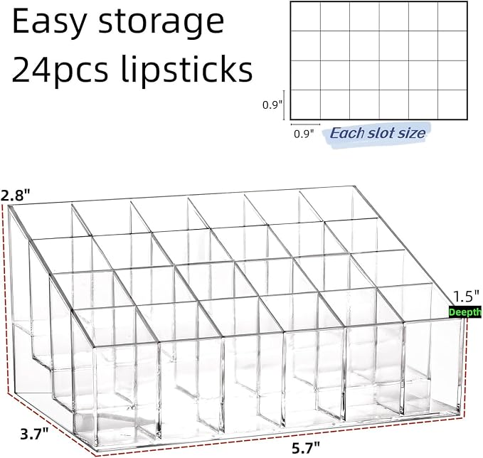 Tecbeauty Lipstick Holder, 24 Slots Clear Lipstick Organizer Acrylic Lipgloss - Image 2