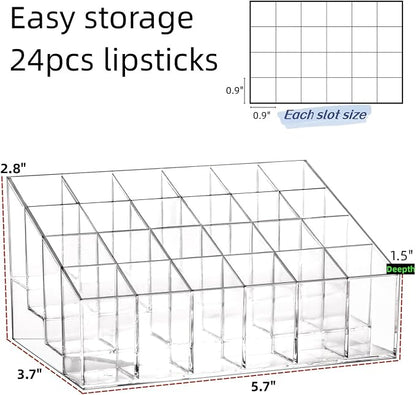 Tecbeauty Lipstick Holder, 24 Slots Clear Lipstick Organizer Acrylic Lipgloss - Image 2