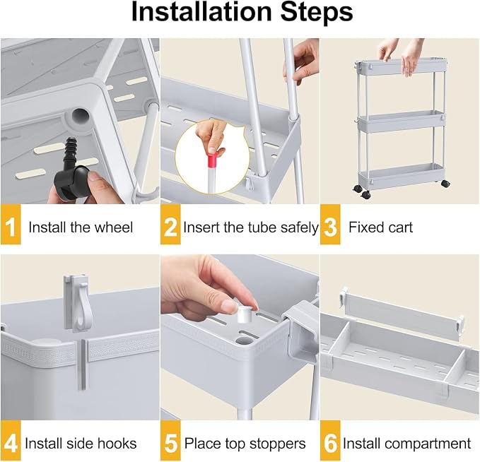 SPACELEAD 2-piece Set Slim Storage Cart 3 Tier, Bathroom Organizer Rolling - Image 6