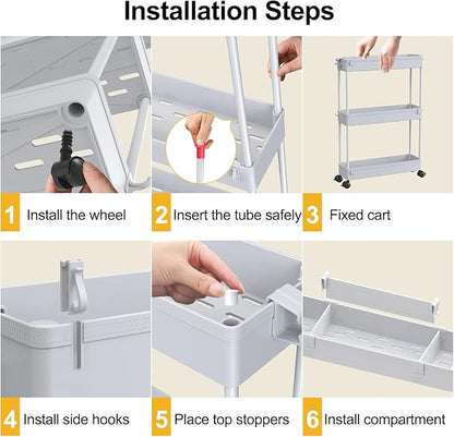 SPACELEAD 2-piece Set Slim Storage Cart 3 Tier, Bathroom Organizer Rolling - Image 6
