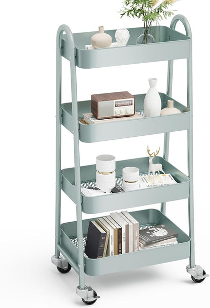OLIXIS Metal 4 Tiers Utility Rolling Cart, Mobile Storage Shelf by OLIXIS