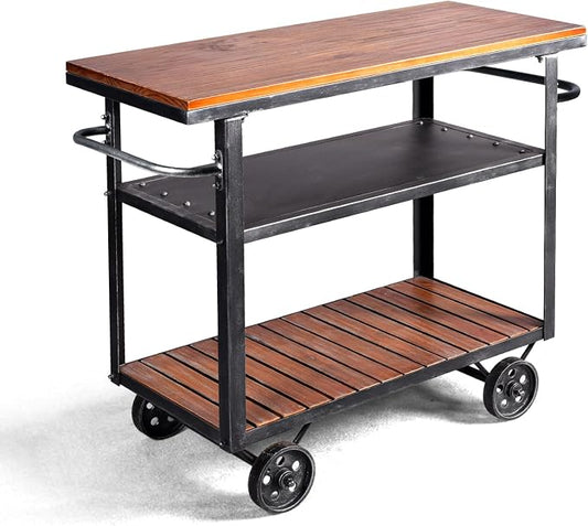 Vintage Rolling Bar Cart on Wheels Industrial Mobile Serving Cart Metal and by BOKKOLIK