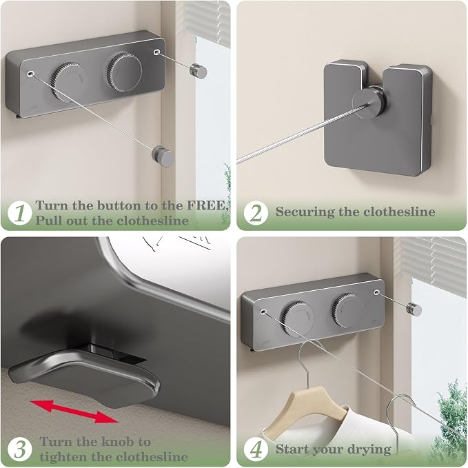 Danpoo Retractable Clothesline, Anti-Sag Adjustable Knob Heavy-Duty Clothes Line - Image 5