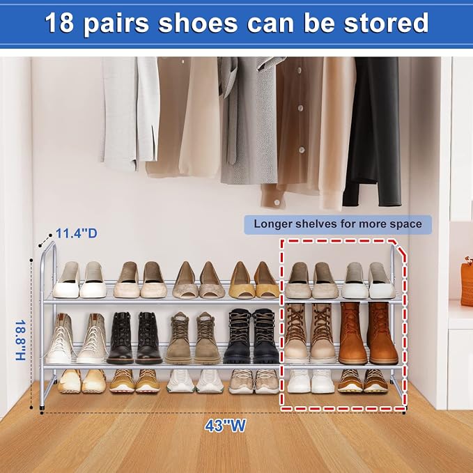 KEETDY 2-Tier Long Shoe Rack for Closet Shoe Organizer for Entryway, Metal - Image 2