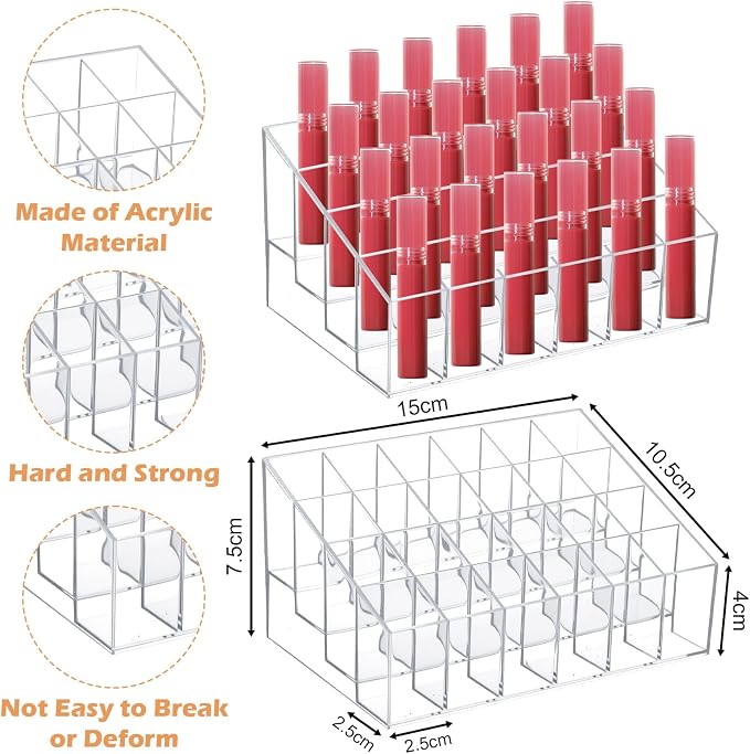4 Pack Acrylic Lipstick Holder Organizer, 24 Slot Clear Lip Gloss Holder - Image 2