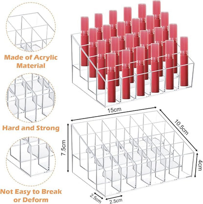 4 Pack Acrylic Lipstick Holder Organizer, 24 Slot Clear Lip Gloss Holder - Image 2