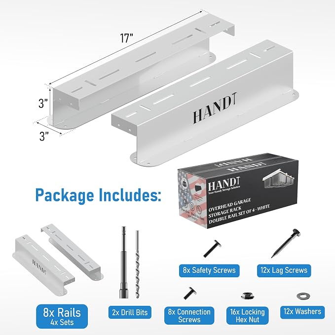 HANDT Overhead Garage Storage Rack, Connectable Heavy Duty Metal Ceiling Rails - Image 4