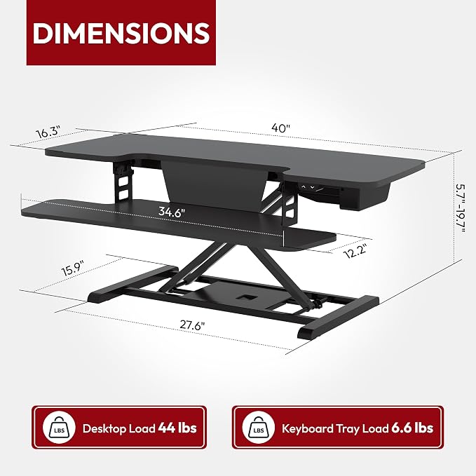 SANODESK 40" Electric Standing Desk Converter， Height Adjustable Riser - Image 2