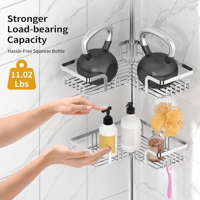 KEGII Corner Shower Caddy Tension Pole, Rustproof Tension Shower Organizer - Image 6