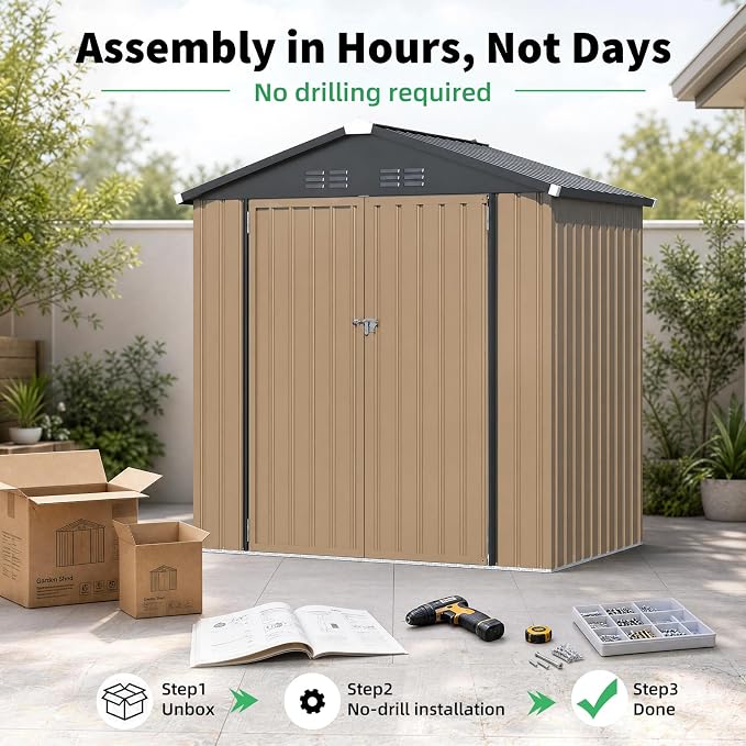 AECOJOY 4' x 6' Outdoor Metal Storage Shed, Heavy Duty Garden Tool Shed - Image 4