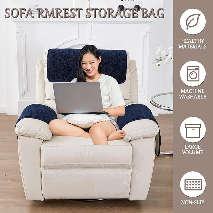 Armrest Cover, Recliner Chair Protector, Furniture Protector Slip, Side Storage - Image 2