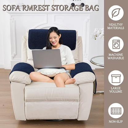 Armrest Cover, Recliner Chair Protector, Furniture Protector Slip, Side Storage - Image 2