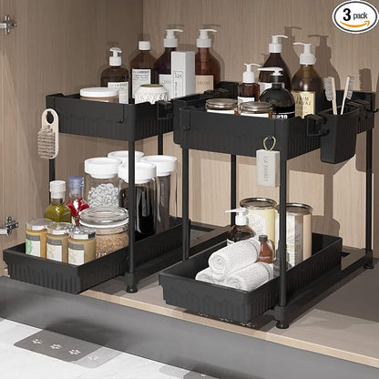 Sevenblue 2 Packs Under Sink Organizer, Height Adjustable 2 Tier Under Kitchen by Sevenblue