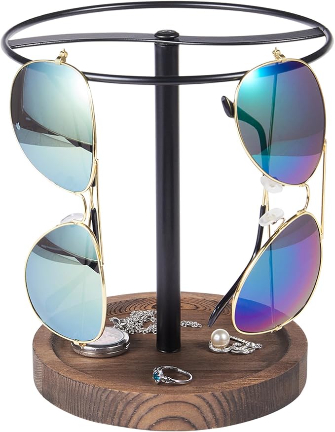 Sunglasses Organizer Wood Glasses Holder Stand, Metal Sunglass Storage Display by BDBDYEAY