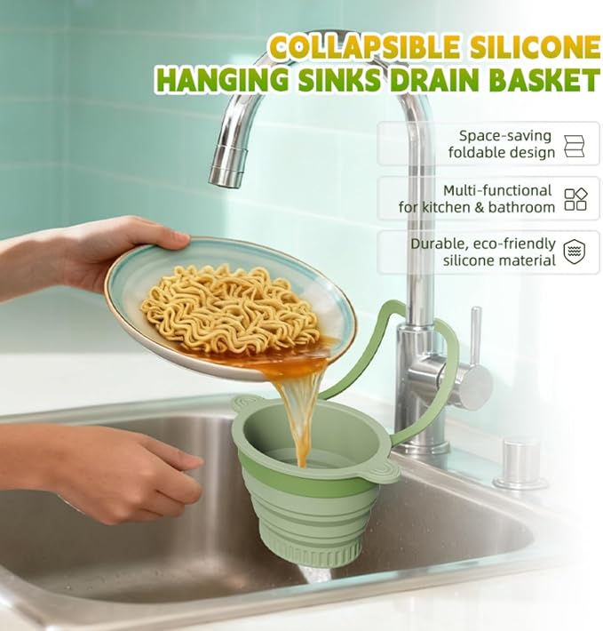 Silicone Faucet Hanging Strainer, Collapsible & Foldable Drain Basket - Image 3