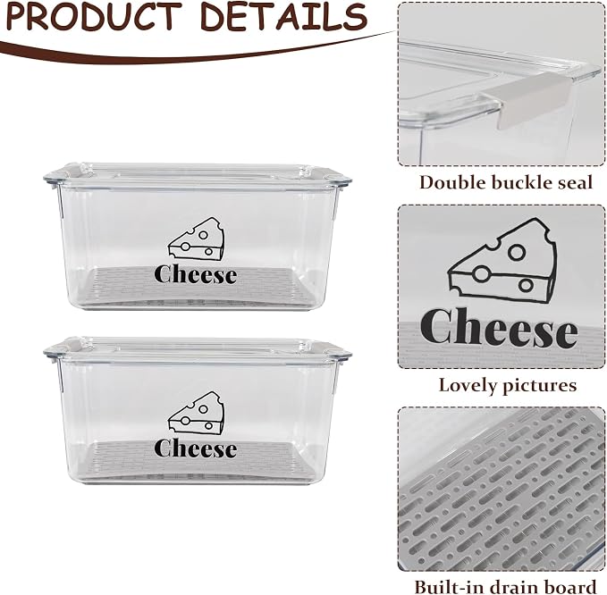 Cheese Container Airtight with Draining Basket Cream Cheese Sliced Cheeses Box - Image 3