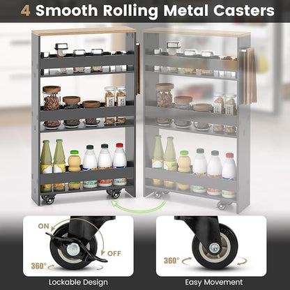 MAT EXPERT Slim Rolling Storage Cart, 4-Tier Freestanding Slim Storage Cart - Image 5