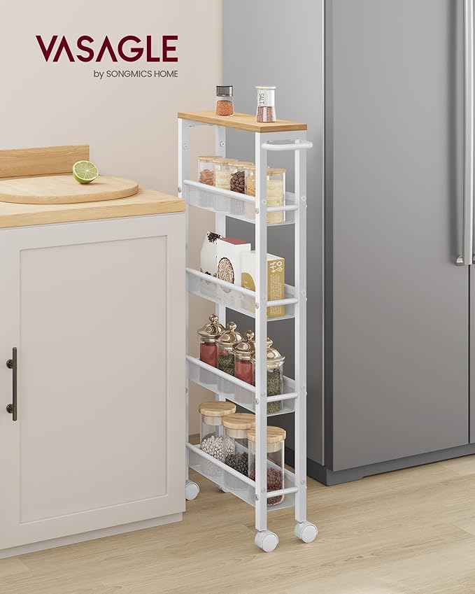VASAGLE Slim Rolling Cart, 5-Tier Storage Cart, Narrow Cart - Image 2