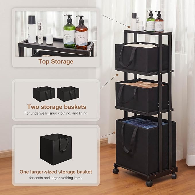 Homde Laundry Basket 3 Tier Bamboo Storage Shelf - Image 4