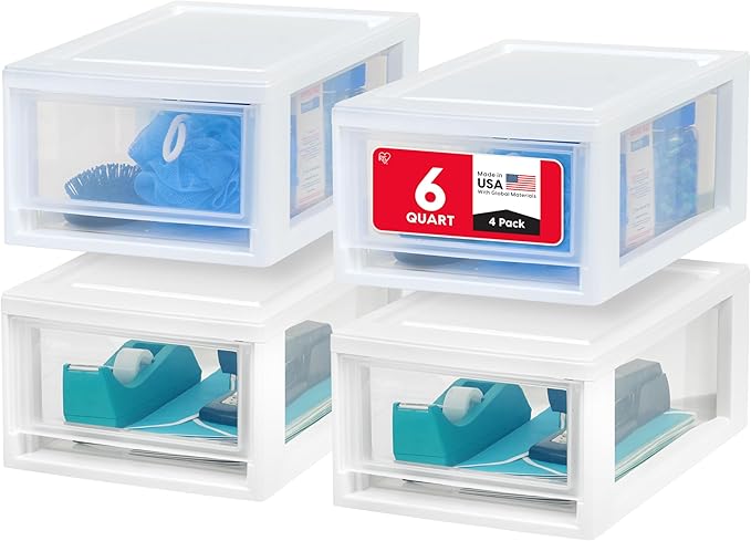 IRIS USA 4-Pack, 6 Qt. Small Stacking Drawer Storage Organizer, accessories by IRISUSA
