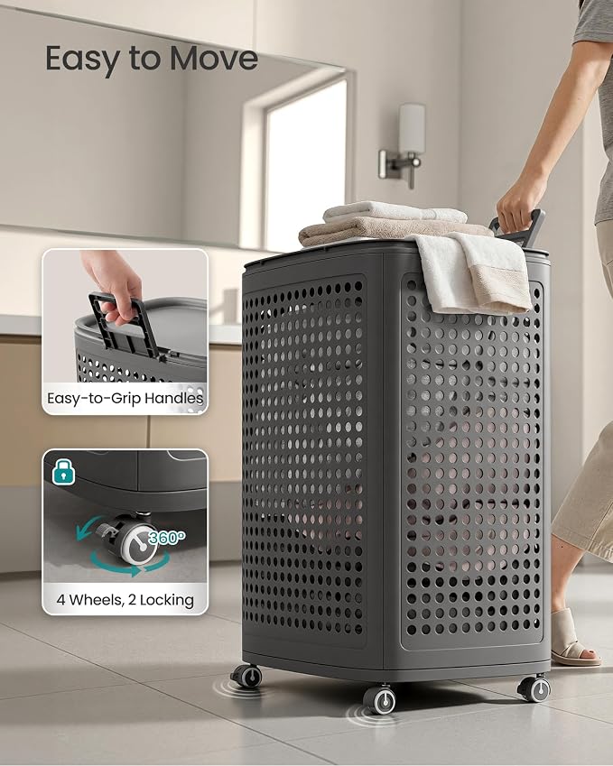 SONGMICS Laundry Hamper with Wheels, Plastic Laundry Basket, 19.8 Gallons - Image 5