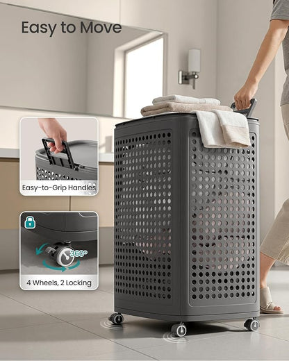 SONGMICS Laundry Hamper with Wheels, Plastic Laundry Basket, 19.8 Gallons - Image 5