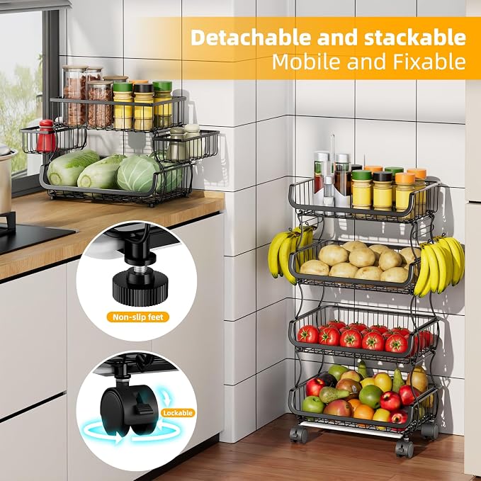 Simple Trending 6 Tier Rolling Cart, Stackable Fruit Vegetable Basket - Image 3