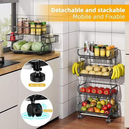 Simple Trending 6 Tier Rolling Cart, Stackable Fruit Vegetable Basket - Image 3