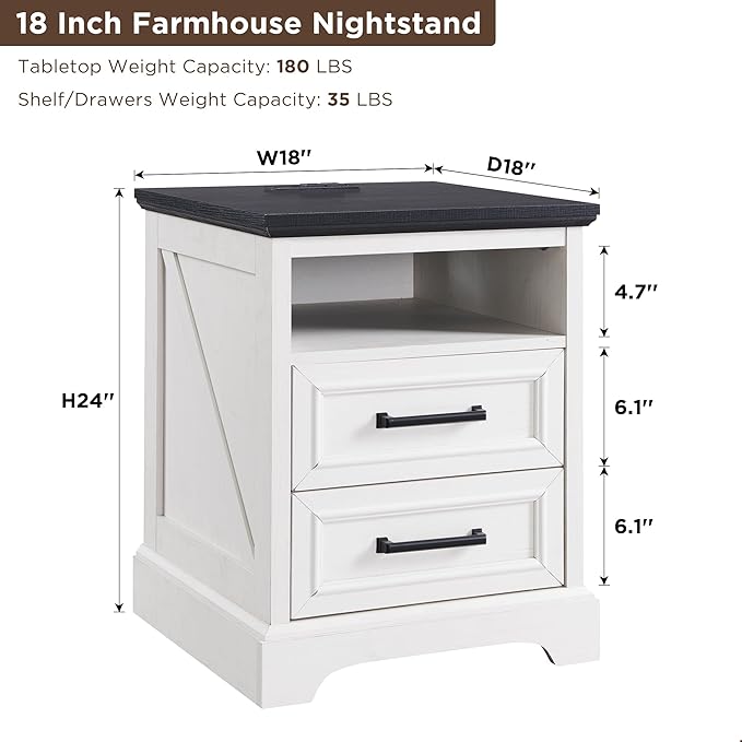 ACCOHOHO 18" Farmhouse Nightstand - Image 2