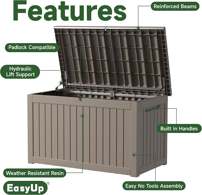 EasyUp 280 Gallon Outdoor Storage Box Waterproof, UV Resistant Resin Deck Box - Image 3